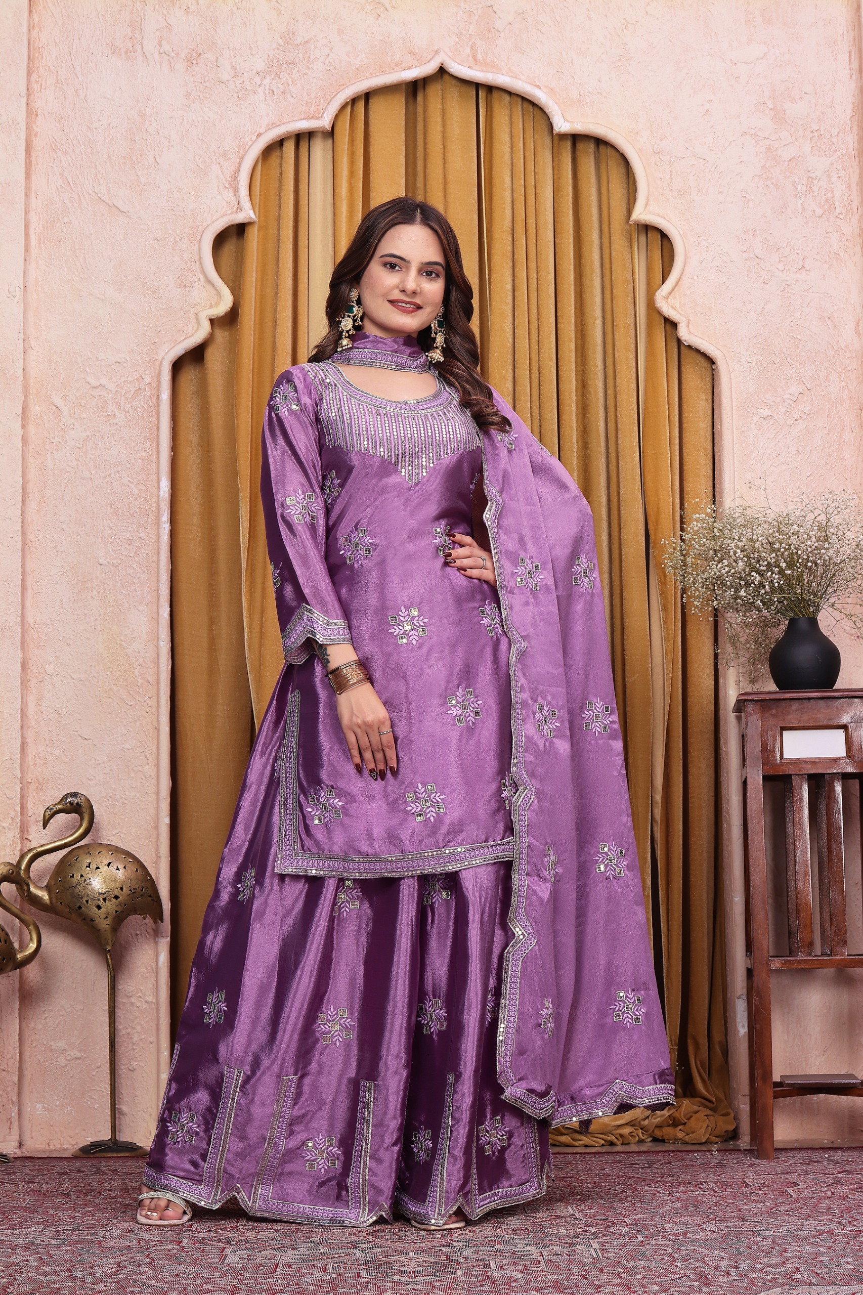 FE 142 Lavender in Chinon Embroidery Work & Sequins Work Salwar Suit . Special Price ₹2149. Delivery 4-6 Working Days. Shop now. | Jump Suits, Straight Suits, Casual Suits, Creative suits, Designer Suits, Palazzo Suits, Party Wear Suits, Patiala Suits, Salwar suit