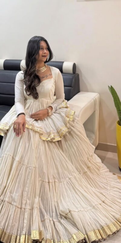 PC 586 White Color Pure Cotton Lehenga Choli with Cowrie Work. Festive Deal ₹2549. Delivery 4-6 Working Days. Online Shop now. | Bollywood Lehenga, Creative Lehenga, Designer Lehenga, Embroidered Lehenga, Lehenga, Party Wear Lehenga