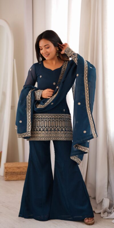 KB 309 Teal Blue | Teal Blue Crunchy Silk Salwar Suit with Sequins Work & Embroidery Work. Grab it for ₹2049. Delivery 4-6 Working Days. Shop now. | Jump Suits, Straight Suits, Casual Suits, Creative suits, Designer Suits, Palazzo Suits, Party Wear Suits, Patiala Suits, Salwar suit