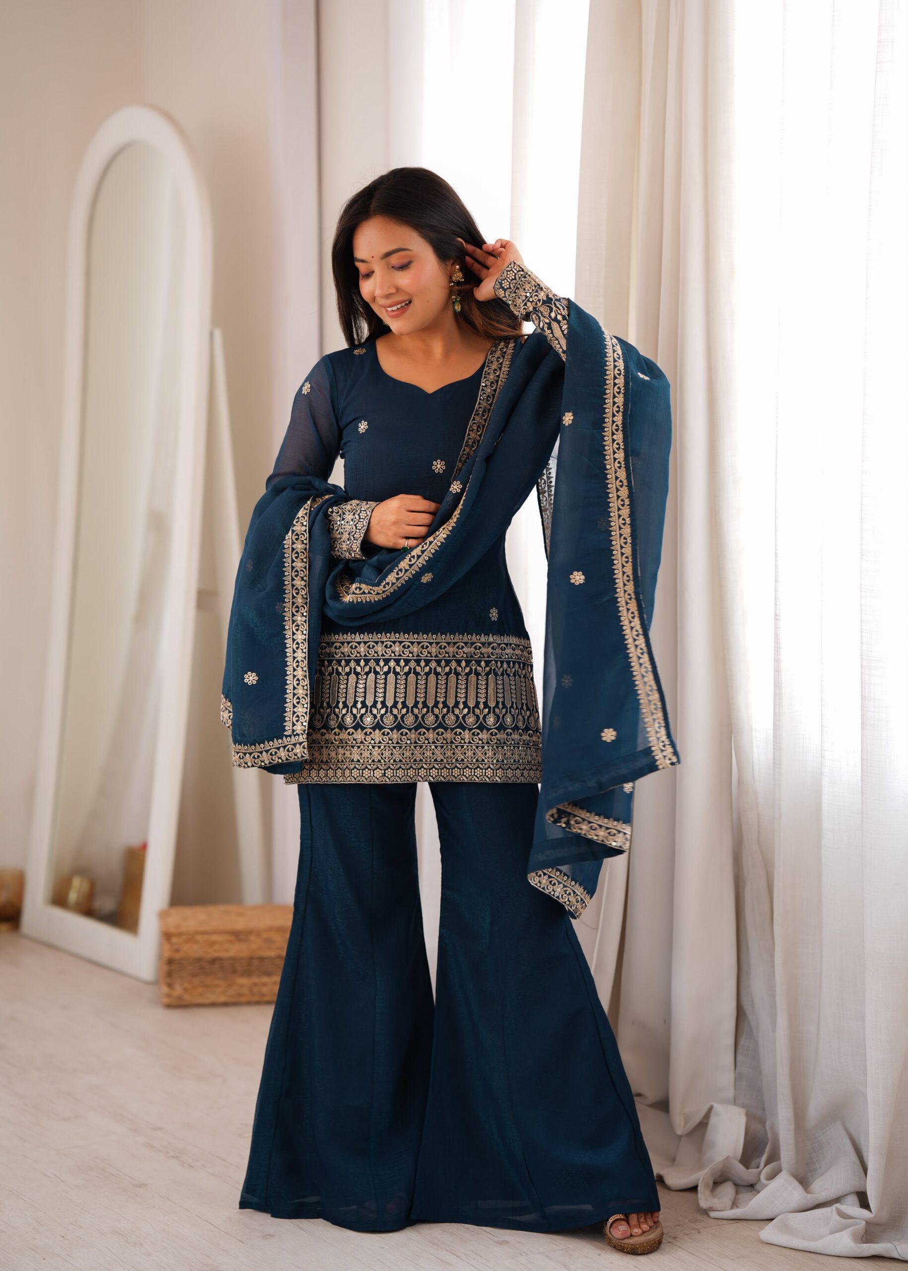 KB 309 Teal Blue | Teal Blue Crunchy Silk Salwar Suit with Sequins Work & Embroidery Work. Grab it for ₹2049. Delivery 4-6 Working Days. Shop now. | Jump Suits, Straight Suits, Casual Suits, Creative suits, Designer Suits, Palazzo Suits, Party Wear Suits, Patiala Suits, Salwar suit