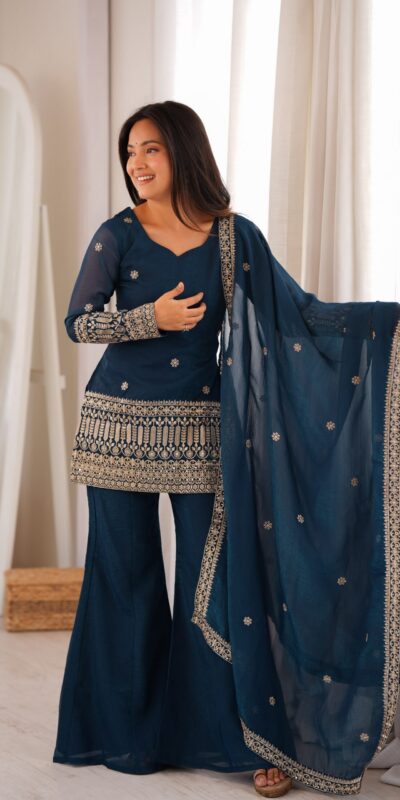 KB 309 Teal Blue | Teal Blue Crunchy Silk Salwar Suit with Sequins Work & Embroidery Work. Grab it for ₹2049. Delivery 4-6 Working Days. Shop now. | Jump Suits, Straight Suits, Casual Suits, Creative suits, Designer Suits, Palazzo Suits, Party Wear Suits, Patiala Suits, Salwar suit