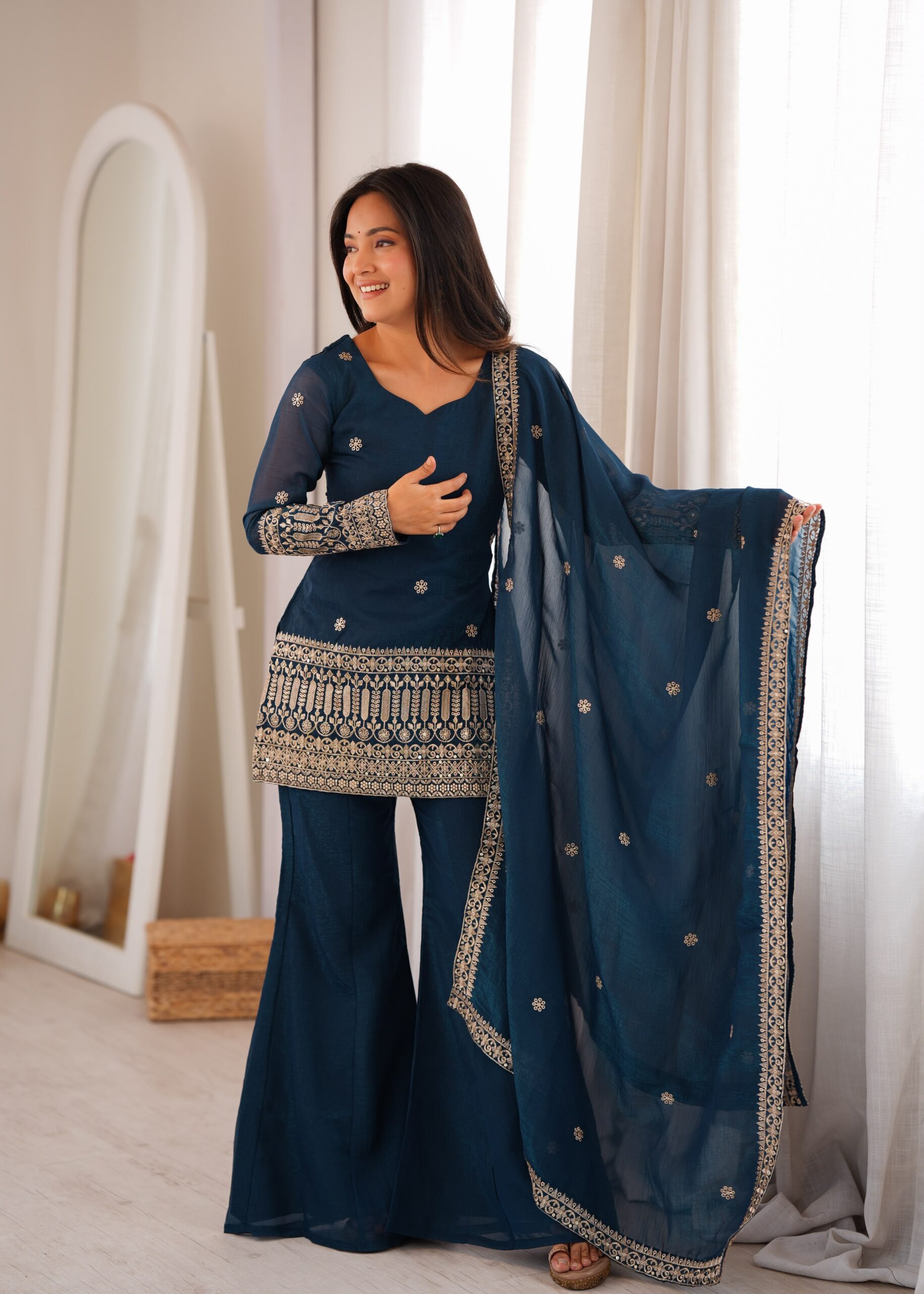 KB 309 Teal Blue | Teal Blue Crunchy Silk Salwar Suit with Sequins Work & Embroidery Work. Grab it for ₹2049. Delivery 4-6 Working Days. Shop now. | Jump Suits, Straight Suits, Casual Suits, Creative suits, Designer Suits, Palazzo Suits, Party Wear Suits, Patiala Suits, Salwar suit