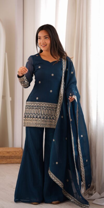 KB 309 Teal Blue | Teal Blue Crunchy Silk Salwar Suit with Sequins Work & Embroidery Work. Grab it for ₹2049. Delivery 4-6 Working Days. Shop now. | Jump Suits, Straight Suits, Casual Suits, Creative suits, Designer Suits, Palazzo Suits, Party Wear Suits, Patiala Suits, Salwar suit