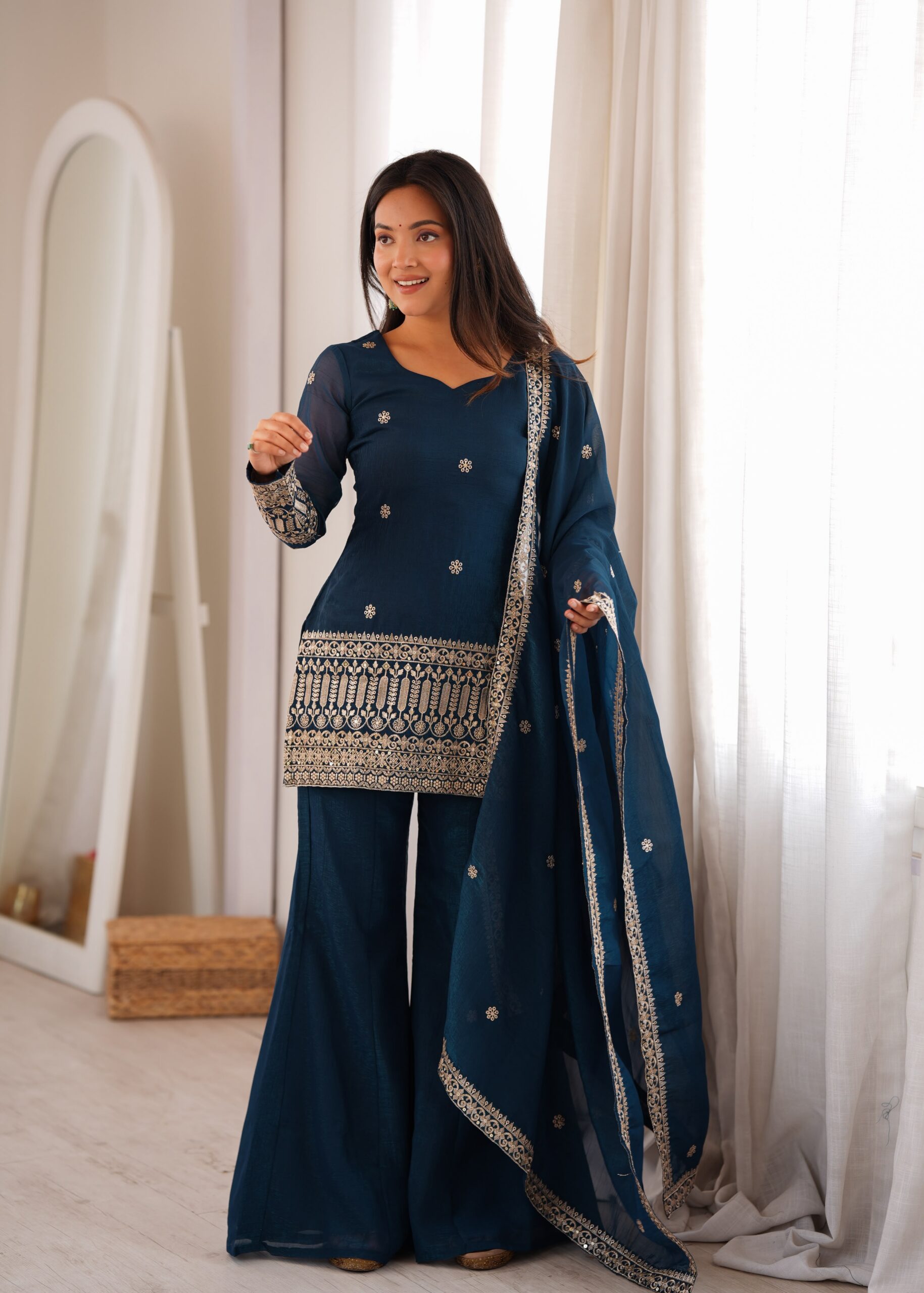 KB 309 Teal Blue | Teal Blue Crunchy Silk Salwar Suit with Sequins Work & Embroidery Work. Grab it for ₹2049. Delivery 4-6 Working Days. Shop now. | Jump Suits, Straight Suits, Casual Suits, Creative suits, Designer Suits, Palazzo Suits, Party Wear Suits, Patiala Suits, Salwar suit