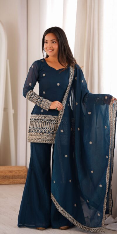 KB 309 Teal Blue | Teal Blue Crunchy Silk Salwar Suit with Sequins Work & Embroidery Work. Grab it for ₹2049. Delivery 4-6 Working Days. Shop now. | Jump Suits, Straight Suits, Casual Suits, Creative suits, Designer Suits, Palazzo Suits, Party Wear Suits, Patiala Suits, Salwar suit