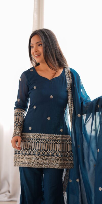 KB 309 Teal Blue | Teal Blue Crunchy Silk Salwar Suit with Sequins Work & Embroidery Work. Grab it for ₹2049. Delivery 4-6 Working Days. Shop now. | Jump Suits, Straight Suits, Casual Suits, Creative suits, Designer Suits, Palazzo Suits, Party Wear Suits, Patiala Suits, Salwar suit