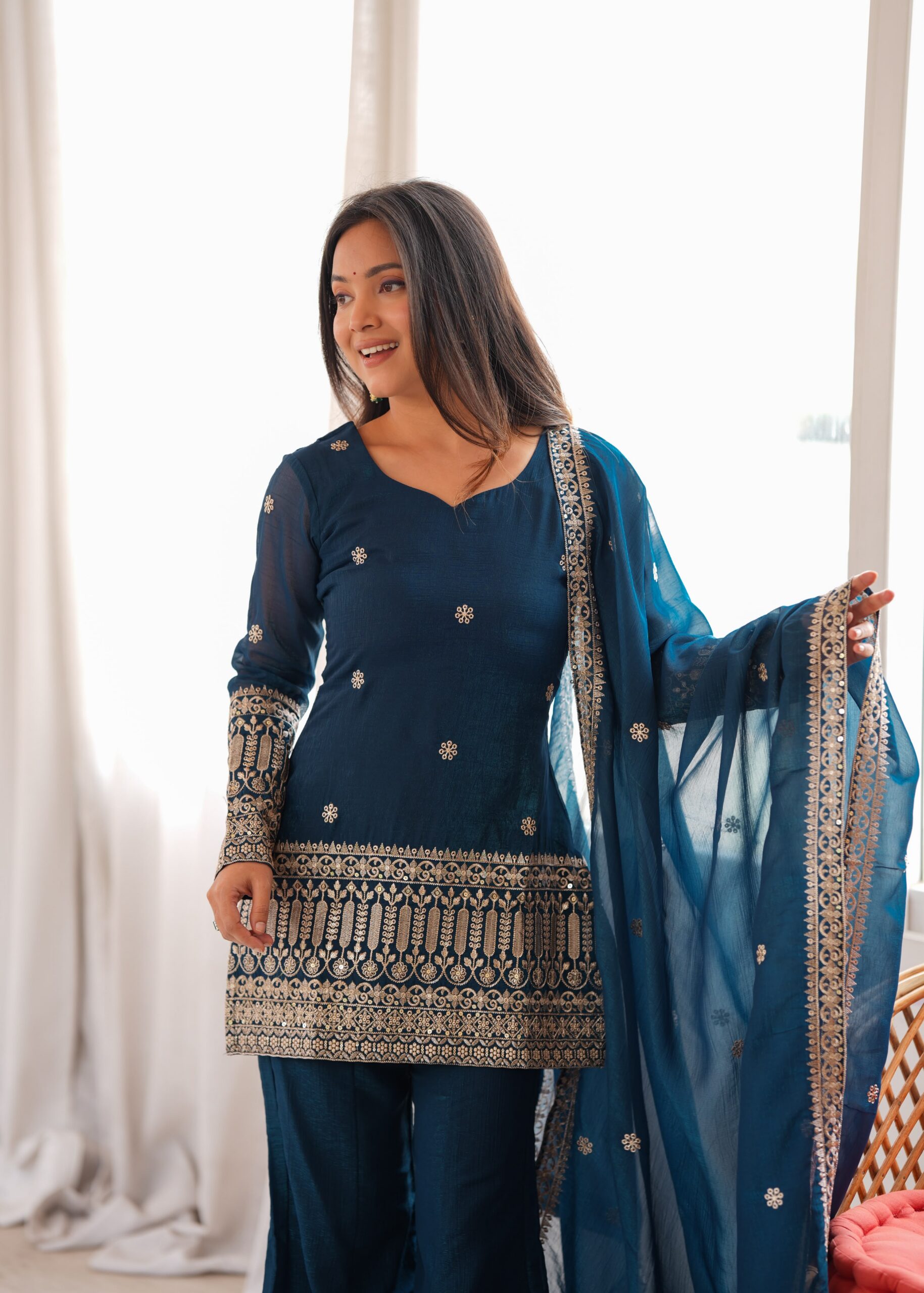 KB 309 Teal Blue | Teal Blue Crunchy Silk Salwar Suit with Sequins Work & Embroidery Work. Grab it for ₹2049. Delivery 4-6 Working Days. Shop now. | Jump Suits, Straight Suits, Casual Suits, Creative suits, Designer Suits, Palazzo Suits, Party Wear Suits, Patiala Suits, Salwar suit