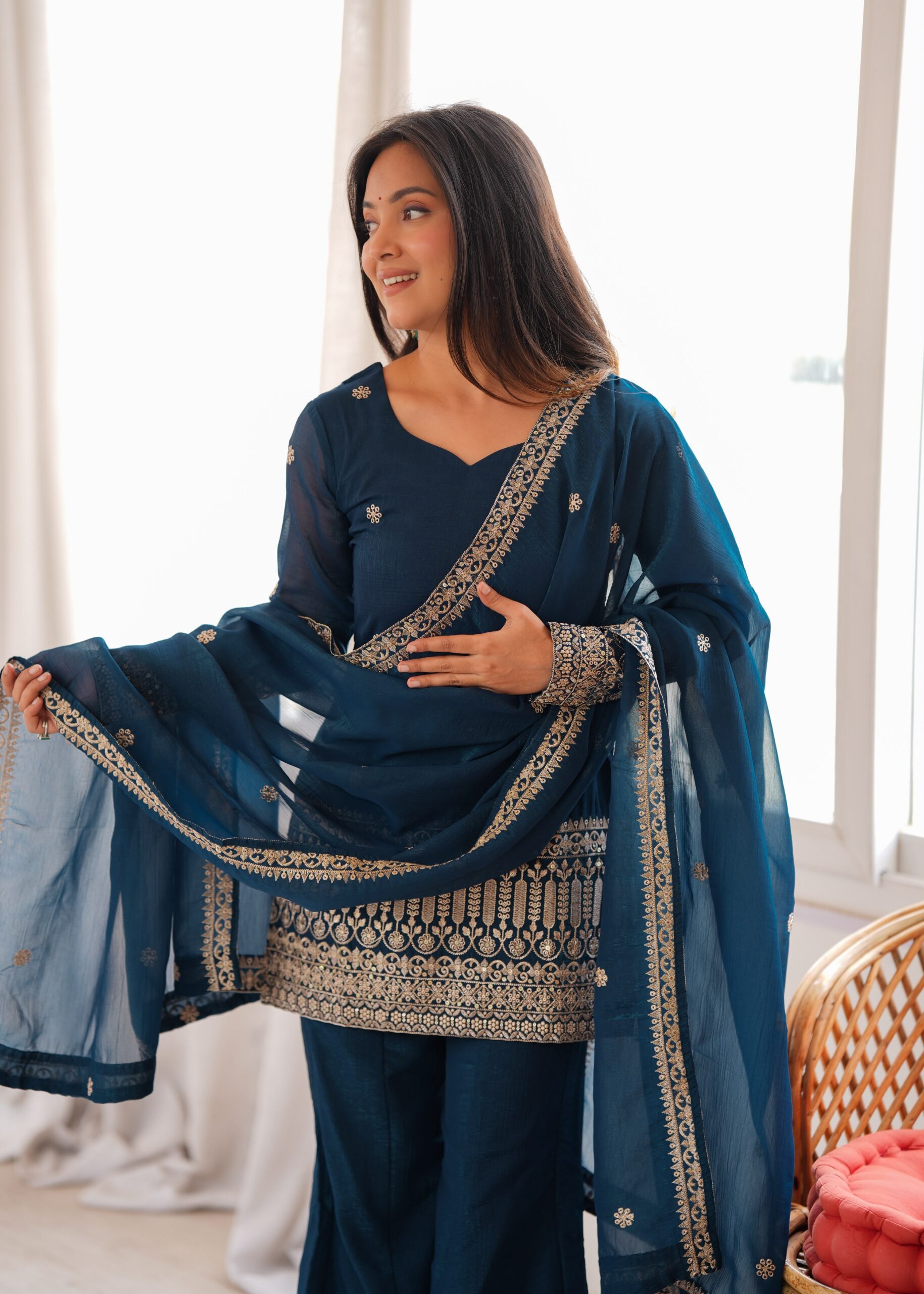 KB 309 Teal Blue | Teal Blue Crunchy Silk Salwar Suit with Sequins Work & Embroidery Work. Grab it for ₹2049. Delivery 4-6 Working Days. Shop now. | Jump Suits, Straight Suits, Casual Suits, Creative suits, Designer Suits, Palazzo Suits, Party Wear Suits, Patiala Suits, Salwar suit