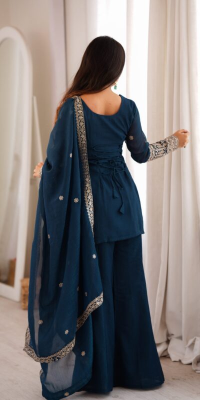 KB 309 Teal Blue | Teal Blue Crunchy Silk Salwar Suit with Sequins Work & Embroidery Work. Grab it for ₹2049. Delivery 4-6 Working Days. Shop now. | Jump Suits, Straight Suits, Casual Suits, Creative suits, Designer Suits, Palazzo Suits, Party Wear Suits, Patiala Suits, Salwar suit