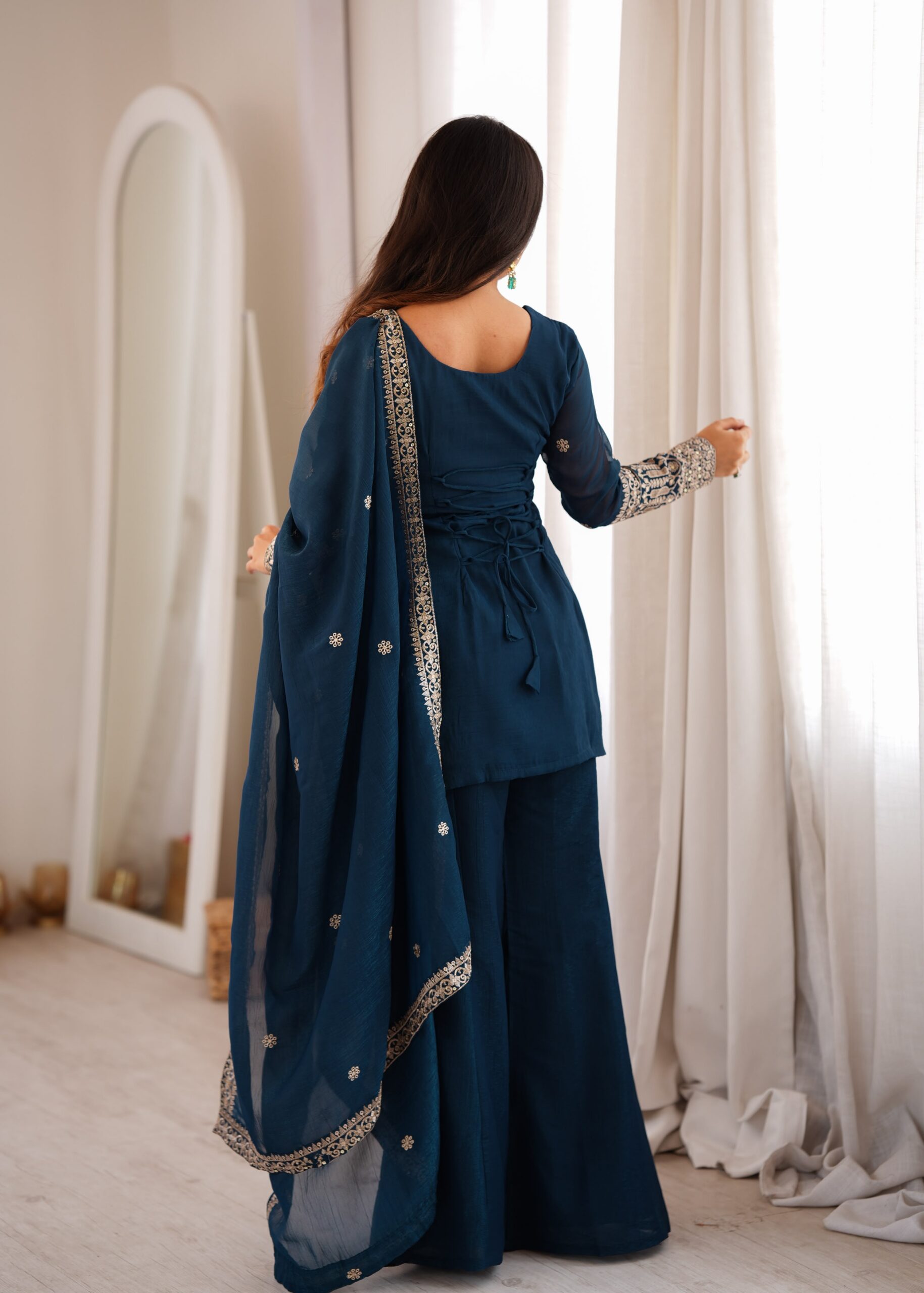 KB 309 Teal Blue | Teal Blue Crunchy Silk Salwar Suit with Sequins Work & Embroidery Work. Grab it for ₹2049. Delivery 4-6 Working Days. Shop now. | Jump Suits, Straight Suits, Casual Suits, Creative suits, Designer Suits, Palazzo Suits, Party Wear Suits, Patiala Suits, Salwar suit