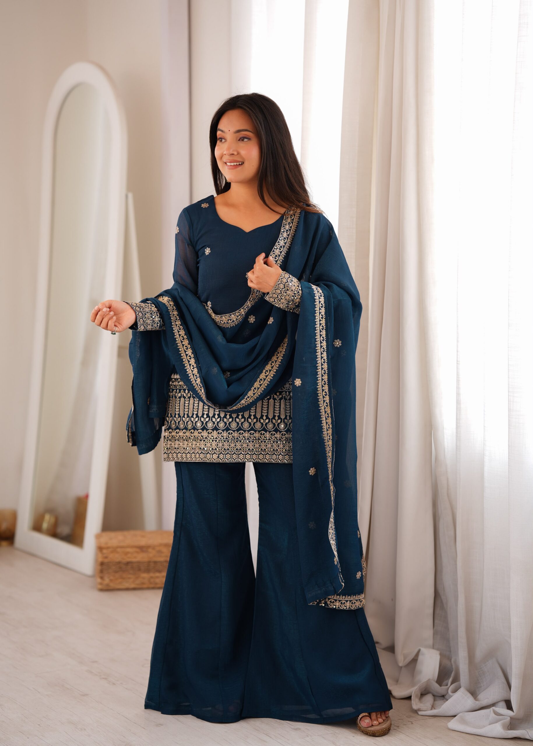 KB 309 Teal Blue | Teal Blue Crunchy Silk Salwar Suit with Sequins Work & Embroidery Work. Grab it for ₹2049. Delivery 4-6 Working Days. Shop now. | Jump Suits, Straight Suits, Casual Suits, Creative suits, Designer Suits, Palazzo Suits, Party Wear Suits, Patiala Suits, Salwar suit