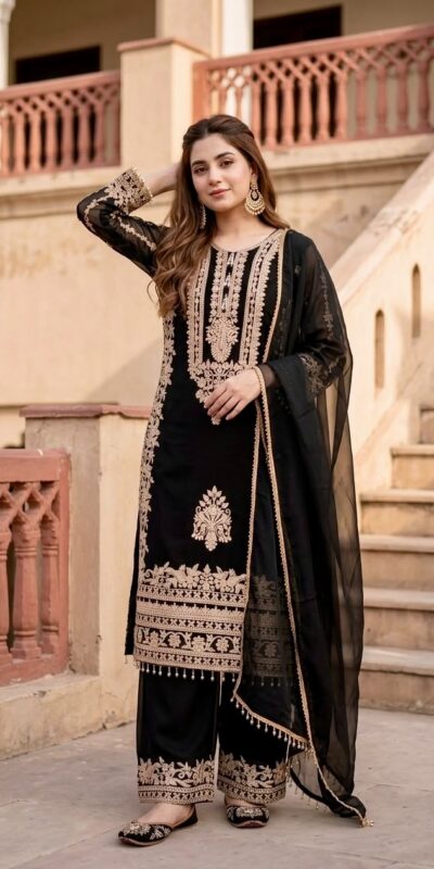ST 247 Black | Black Faux Georgette Salwar Suit with Lace Work. Introductory Price ₹2449. Delivery 4-6 Working Days. Shop now. | Jump Suits, Straight Suits, Casual Suits, Creative suits, Designer Suits, Palazzo Suits, Party Wear Suits, Patiala Suits, Salwar suit