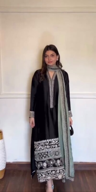 KD 1632 Black | Glass Salwar Suit with Thread Embroidery & Embroidery Work. Get it for ₹2449. Delivery 4-6 Working Days. Shop now. | Jump Suits, Straight Suits, Casual Suits, Creative suits, Designer Suits, Palazzo Suits, Party Wear Suits, Patiala Suits, Salwar suit