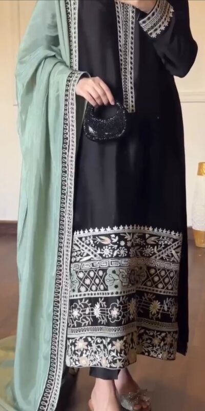 KD 1632 Black | Glass Salwar Suit with Thread Embroidery & Embroidery Work. Get it for ₹2449. Delivery 4-6 Working Days. Shop now. | Jump Suits, Straight Suits, Casual Suits, Creative suits, Designer Suits, Palazzo Suits, Party Wear Suits, Patiala Suits, Salwar suit