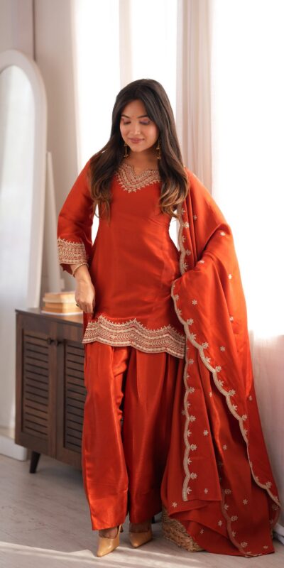 KB 307 Rust in Glass Roman Silk. Sequins Work & Embroidery Work Salwar Suit Festive Deal ₹1999. Delivery 4-6 Working Days. Shop now. | Jump Suits, Straight Suits, Casual Suits, Creative suits, Designer Suits, Palazzo Suits, Party Wear Suits, Patiala Suits, Salwar suit