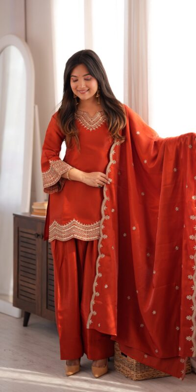 KB 307 Rust in Glass Roman Silk. Sequins Work & Embroidery Work Salwar Suit Festive Deal ₹1999. Delivery 4-6 Working Days. Shop now. | Jump Suits, Straight Suits, Casual Suits, Creative suits, Designer Suits, Palazzo Suits, Party Wear Suits, Patiala Suits, Salwar suit
