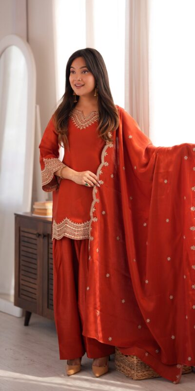 KB 307 Rust in Glass Roman Silk. Sequins Work & Embroidery Work Salwar Suit Festive Deal ₹1999. Delivery 4-6 Working Days. Shop now. | Jump Suits, Straight Suits, Casual Suits, Creative suits, Designer Suits, Palazzo Suits, Party Wear Suits, Patiala Suits, Salwar suit