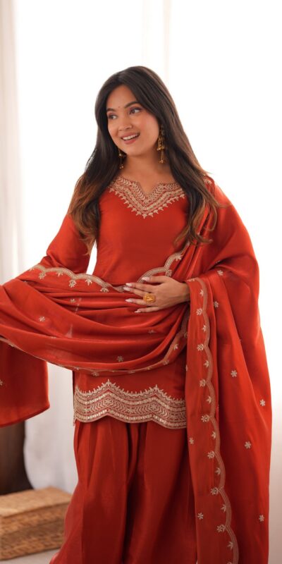 KB 307 Rust in Glass Roman Silk. Sequins Work & Embroidery Work Salwar Suit Festive Deal ₹1999. Delivery 4-6 Working Days. Shop now. | Jump Suits, Straight Suits, Casual Suits, Creative suits, Designer Suits, Palazzo Suits, Party Wear Suits, Patiala Suits, Salwar suit