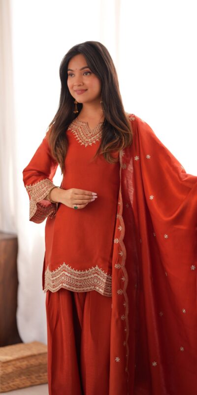 KB 307 Rust in Glass Roman Silk. Sequins Work & Embroidery Work Salwar Suit Festive Deal ₹1999. Delivery 4-6 Working Days. Shop now. | Jump Suits, Straight Suits, Casual Suits, Creative suits, Designer Suits, Palazzo Suits, Party Wear Suits, Patiala Suits, Salwar suit