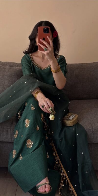MF 535 Teal Green Aada Slab Silk Salwar Suit with Embroidery Work & Mirror Work. Festive Deal ₹2399. Delivery 4-6 Working Days. Shop now. | Jump Suits, Straight Suits, Casual Suits, Creative suits, Designer Suits, Palazzo Suits, Party Wear Suits, Patiala Suits, Salwar suit