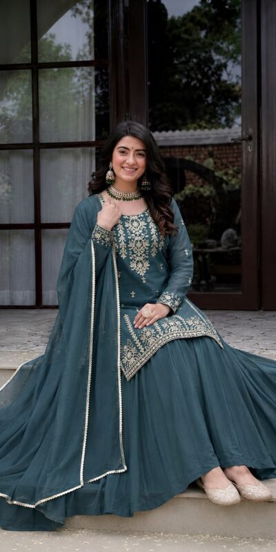 MD 3101 Teal Roman Cotton Lehenga Choli. Perfect for Wedding, Party, Makar Sankranti, Pooja, Anniversary – Grab it for ₹2099. Delivery 4-6 Working Day | Bollywood Lehenga, Creative Lehenga, Designer Lehenga, Embroidered Lehenga, Lehenga, Party Wear Lehenga