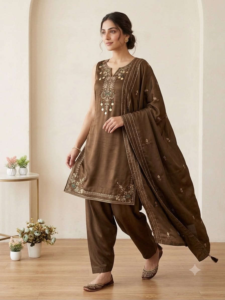 LG 2126 Brown Cos Moss Salwar Suit with Embroidery Work & Sequins Work. Affordable Price ₹2149. Delivery 4-6 Working Days. Shop now. | Jump Suits, Straight Suits, Casual Suits, Creative suits, Designer Suits, Palazzo Suits, Party Wear Suits, Patiala Suits, Salwar suit