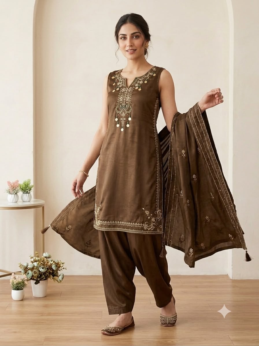 LG 2126 Brown Cos Moss Salwar Suit with Embroidery Work & Sequins Work. Affordable Price ₹2149. Delivery 4-6 Working Days. Shop now. | Jump Suits, Straight Suits, Casual Suits, Creative suits, Designer Suits, Palazzo Suits, Party Wear Suits, Patiala Suits, Salwar suit