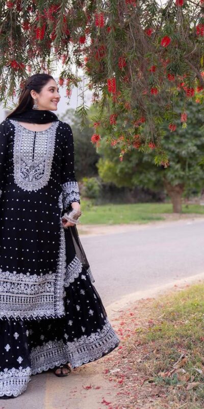 ZB 5064 Black Faux Georgette Salwar Suit with Embroidery Work. Available at ₹2049 only. Delivery 4-6 Working Days. Shop now. | Jump Suits, Straight Suits, Casual Suits, Creative suits, Designer Suits, Palazzo Suits, Party Wear Suits, Patiala Suits, Salwar suit
