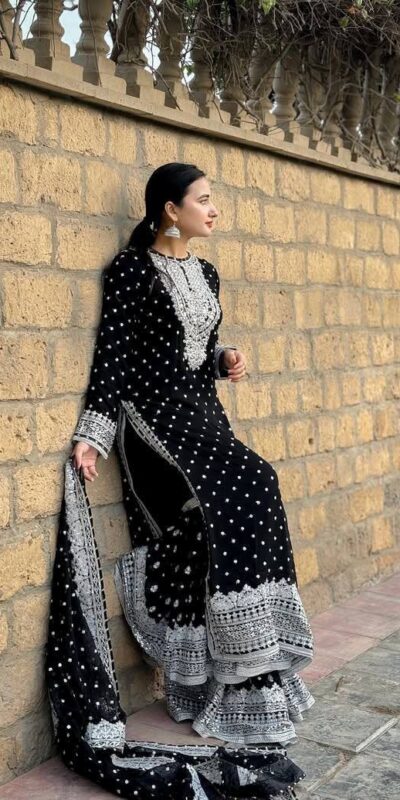 ZB 5064 Black Faux Georgette Salwar Suit with Embroidery Work. Available at ₹2049 only. Delivery 4-6 Working Days. Shop now. | Jump Suits, Straight Suits, Casual Suits, Creative suits, Designer Suits, Palazzo Suits, Party Wear Suits, Patiala Suits, Salwar suit