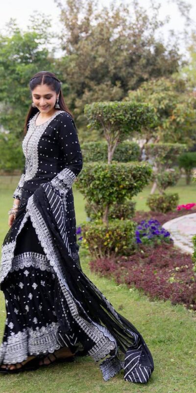 ZB 5064 Black Faux Georgette Salwar Suit with Embroidery Work. Available at ₹2049 only. Delivery 4-6 Working Days. Shop now. | Jump Suits, Straight Suits, Casual Suits, Creative suits, Designer Suits, Palazzo Suits, Party Wear Suits, Patiala Suits, Salwar suit