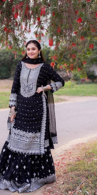 ZB 5064 Black Faux Georgette Salwar Suit with Embroidery Work. Available at ₹2049 only. Delivery 4-6 Working Days. Shop now. | Jump Suits, Straight Suits, Casual Suits, Creative suits, Designer Suits, Palazzo Suits, Party Wear Suits, Patiala Suits, Salwar suit