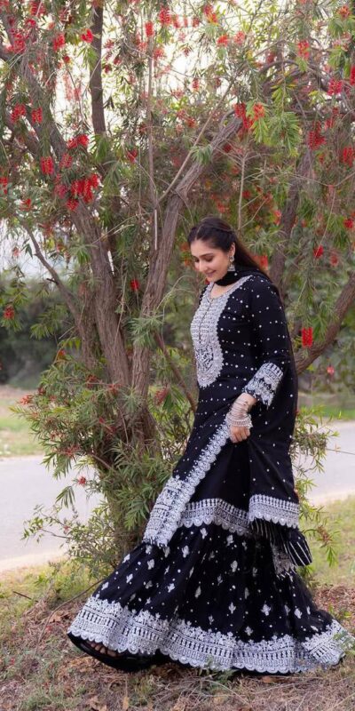 ZB 5064 Black Faux Georgette Salwar Suit with Embroidery Work. Available at ₹2049 only. Delivery 4-6 Working Days. Shop now. | Jump Suits, Straight Suits, Casual Suits, Creative suits, Designer Suits, Palazzo Suits, Party Wear Suits, Patiala Suits, Salwar suit