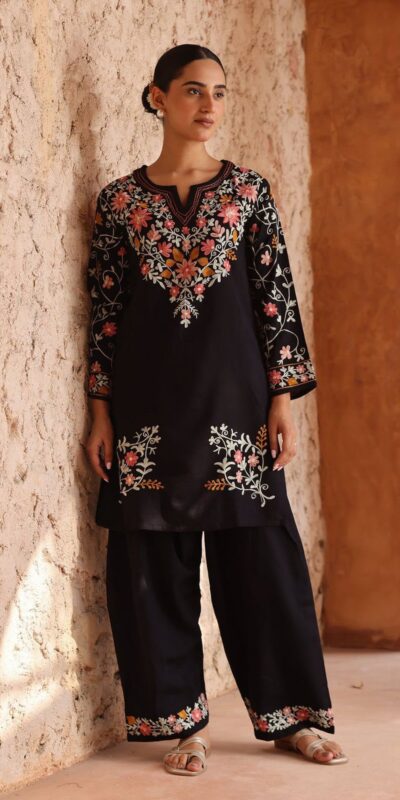 ND 5058 Black | Black Roman Silk Salwar Suit with Embroidery Work. Grab it for ₹2099. Delivery 4-6 Working Days. Shop now. | Jump Suits, Straight Suits, Casual Suits, Creative suits, Designer Suits, Palazzo Suits, Party Wear Suits, Patiala Suits, Salwar suit