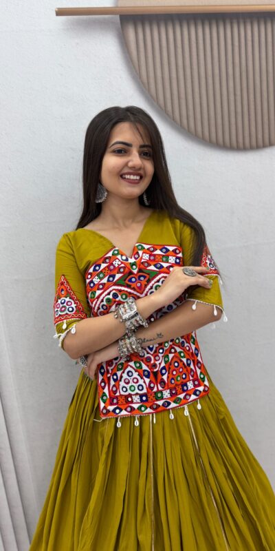 PC 595 Mustered in Pure Cotton Mirror Work & Gamthi Work Lehenga Choli . Exclusive Offer ₹3099. Delivery 4-6 Working Days. Shop now. | Bollywood Lehenga, Creative Lehenga, Designer Lehenga, Embroidered Lehenga, Lehenga, Party Wear Lehenga
