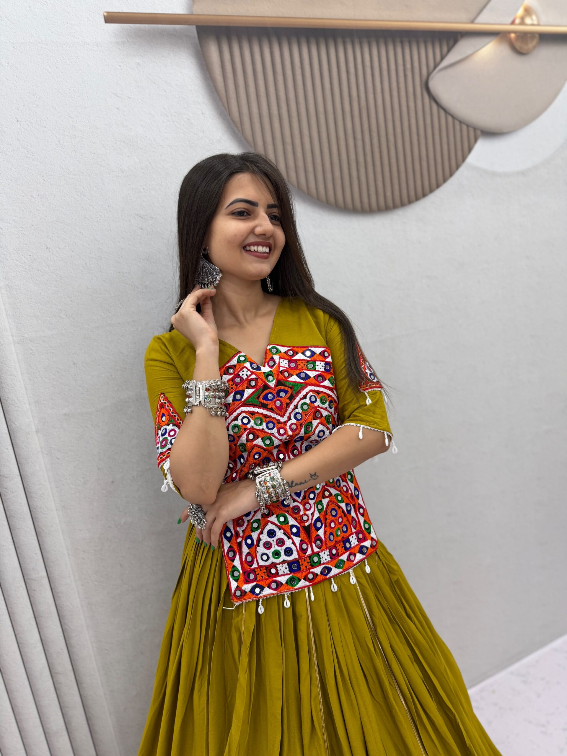 PC 595 Mustered in Pure Cotton Mirror Work & Gamthi Work Lehenga Choli . Exclusive Offer ₹3099. Delivery 4-6 Working Days. Shop now. | Bollywood Lehenga, Creative Lehenga, Designer Lehenga, Embroidered Lehenga, Lehenga, Party Wear Lehenga
