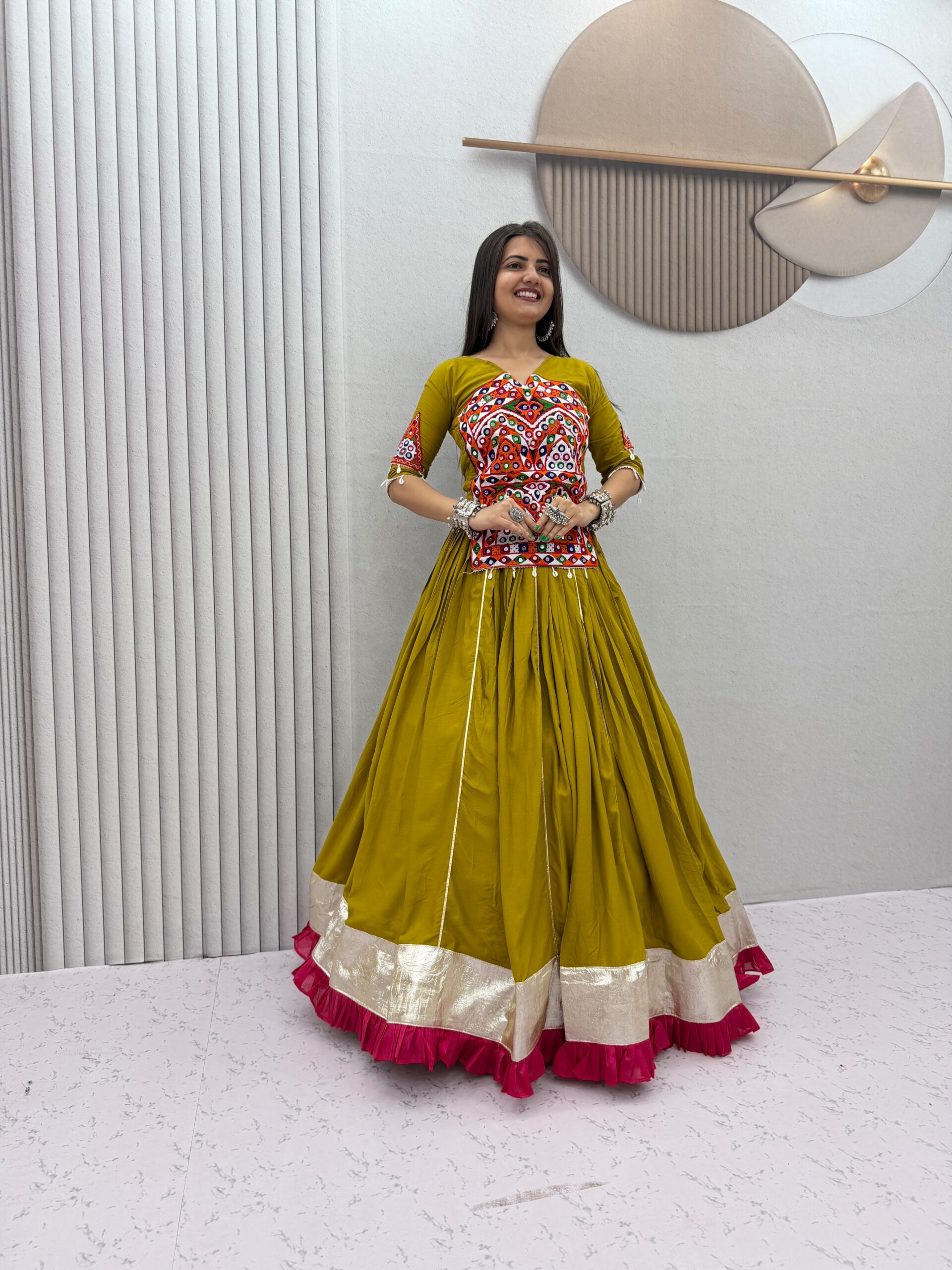 PC 595 Mustered in Pure Cotton Mirror Work & Gamthi Work Lehenga Choli . Exclusive Offer ₹3099. Delivery 4-6 Working Days. Shop now. | Bollywood Lehenga, Creative Lehenga, Designer Lehenga, Embroidered Lehenga, Lehenga, Party Wear Lehenga