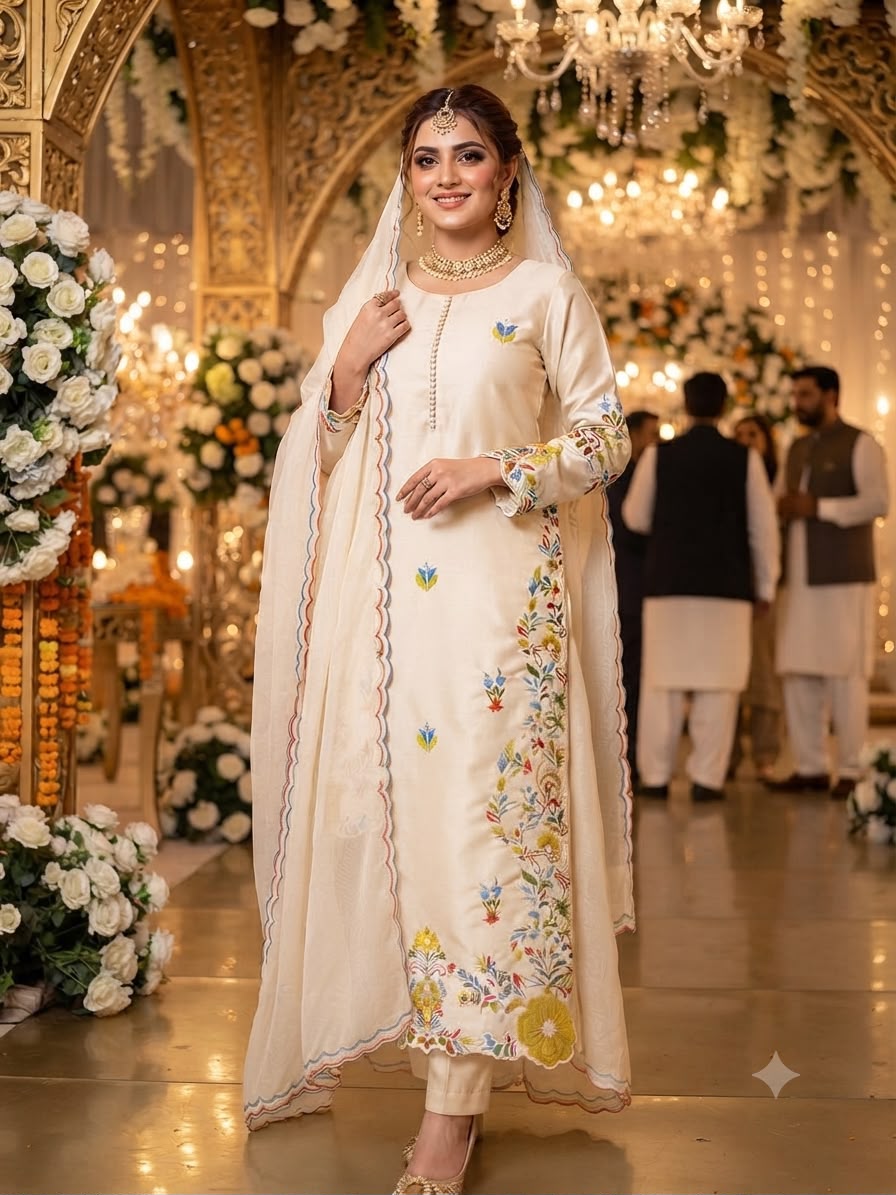 LG 2132 Off Whiten Glass Roman Salwar Suit with Embroidery Work. Introductory Price ₹2349. Delivery 4-6 Working Days. Shop now. | Jump Suits, Straight Suits, Casual Suits, Creative suits, Designer Suits, Palazzo Suits, Party Wear Suits, Patiala Suits, Salwar suit