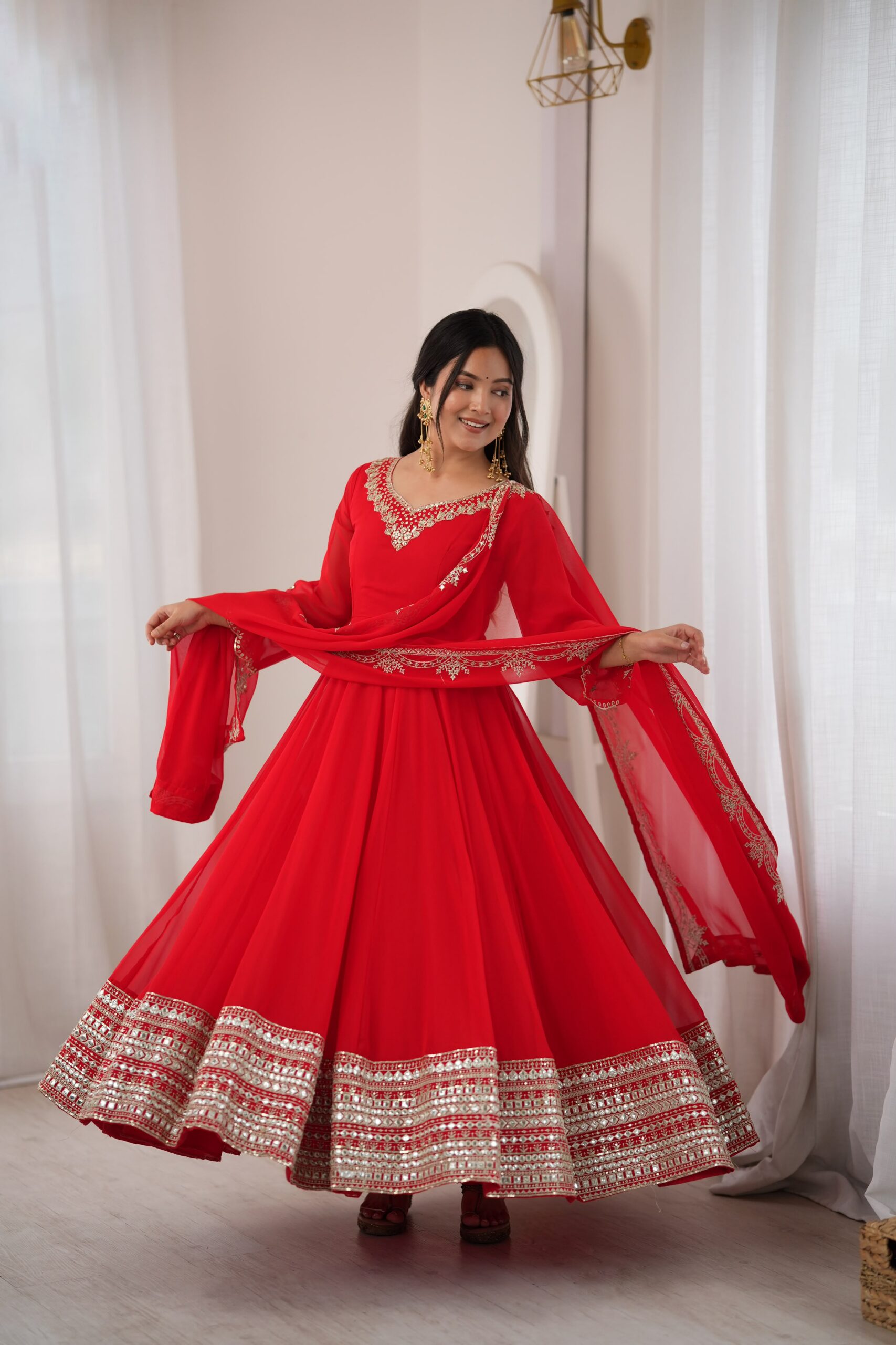 SSR 549 Red Fox Perfect for Wedding, Party, Durga Puja, Diwali, Anniversary –Georgette Gown. Now at just ₹2449. Delivery 4-6 Working Days. Shop now. | Bollywood Gowns, Creative Gowns, Designer Gowns, Embroidered Gowns, Gowns, Party Wear Gowns