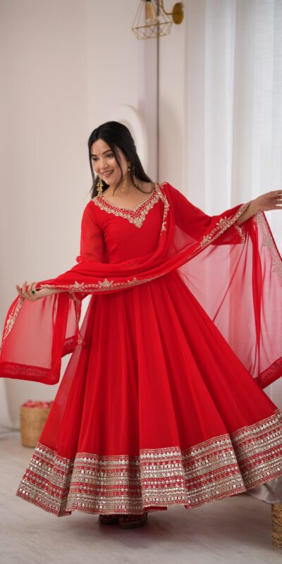 SSR 549 Red Fox Perfect for Wedding, Party, Durga Puja, Diwali, Anniversary –Georgette Gown. Now at just ₹2449. Delivery 4-6 Working Days. Shop now. | Bollywood Gowns, Creative Gowns, Designer Gowns, Embroidered Gowns, Gowns, Party Wear Gowns