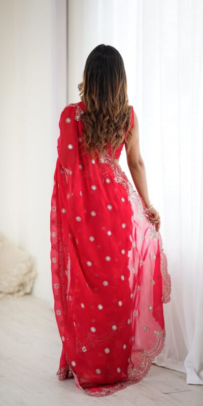 SP 88 Red Red Fendy Chiffon Saree with Embroidery Work & Sequins Work. Special Price ₹2149. Delivery 4-6 Working Days. Shop now. | Bollywood Sarees, Creative Sarees, Designer Sarees, Embroidered Sarees, Ethnic Saree, Modern Digital sarees, Party Wear Sarees, Sarees
