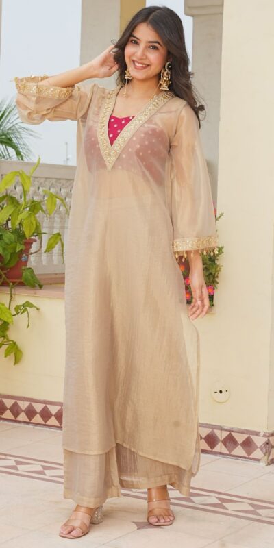 AD 241 Cream in Golden Tissue Embroidery Work & Sequins Work Salwar Suit. Get it for ₹2149. Delivery 4-6 Working Days. Shop now. | Jump Suits, Straight Suits, Casual Suits, Creative suits, Designer Suits, Palazzo Suits, Party Wear Suits, Patiala Suits, Salwar suit