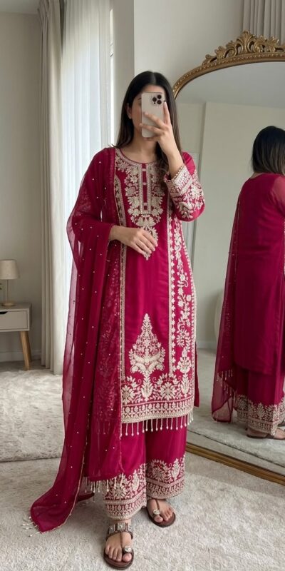 SRK 5365 Red Faux Georgette Salwar Suit erfect for Wedding, Party, Mehendi, Pongal, Reception – . Available at ₹2449 only. Delivery 4-6 Working Days | Jump Suits, Straight Suits, Casual Suits, Creative suits, Designer Suits, Palazzo Suits, Party Wear Suits, Patiala Suits, Salwar suit