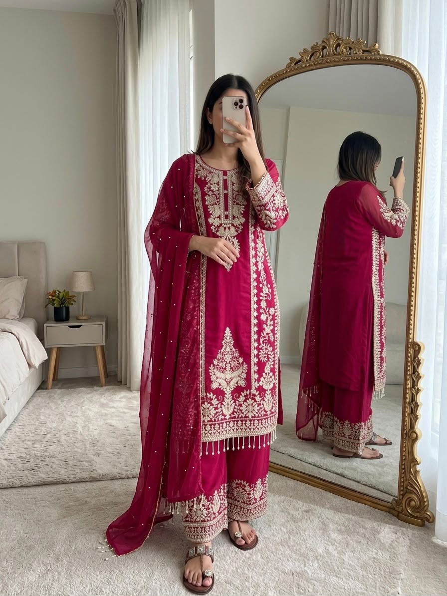 SRK 5365 Red Faux Georgette Salwar Suit erfect for Wedding, Party, Mehendi, Pongal, Reception – . Available at ₹2449 only. Delivery 4-6 Working Days | Jump Suits, Straight Suits, Casual Suits, Creative suits, Designer Suits, Palazzo Suits, Party Wear Suits, Patiala Suits, Salwar suit