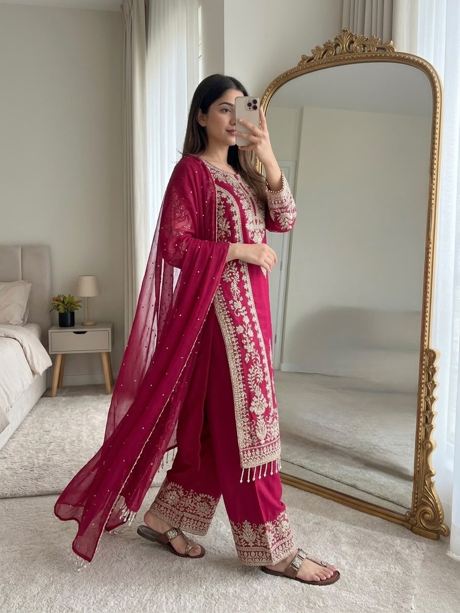 SRK 5365 Red Faux Georgette Salwar Suit erfect for Wedding, Party, Mehendi, Pongal, Reception – . Available at ₹2449 only. Delivery 4-6 Working Days | Jump Suits, Straight Suits, Casual Suits, Creative suits, Designer Suits, Palazzo Suits, Party Wear Suits, Patiala Suits, Salwar suit