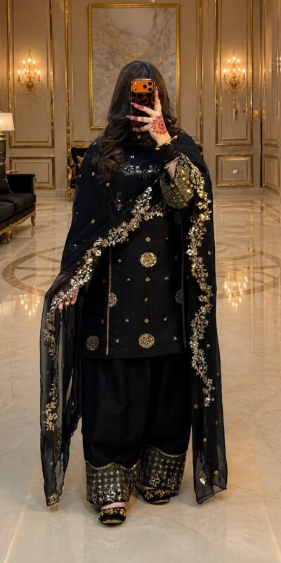 ST 251 Black Faux Georgette Salwar Suit with Mirror Work & Embroidery Work. Get it for ₹2349. Delivery 4-6 Working Days. Shop now. | Jump Suits, Straight Suits, Casual Suits, Creative suits, Designer Suits, Palazzo Suits, Party Wear Suits, Patiala Suits, Salwar suit