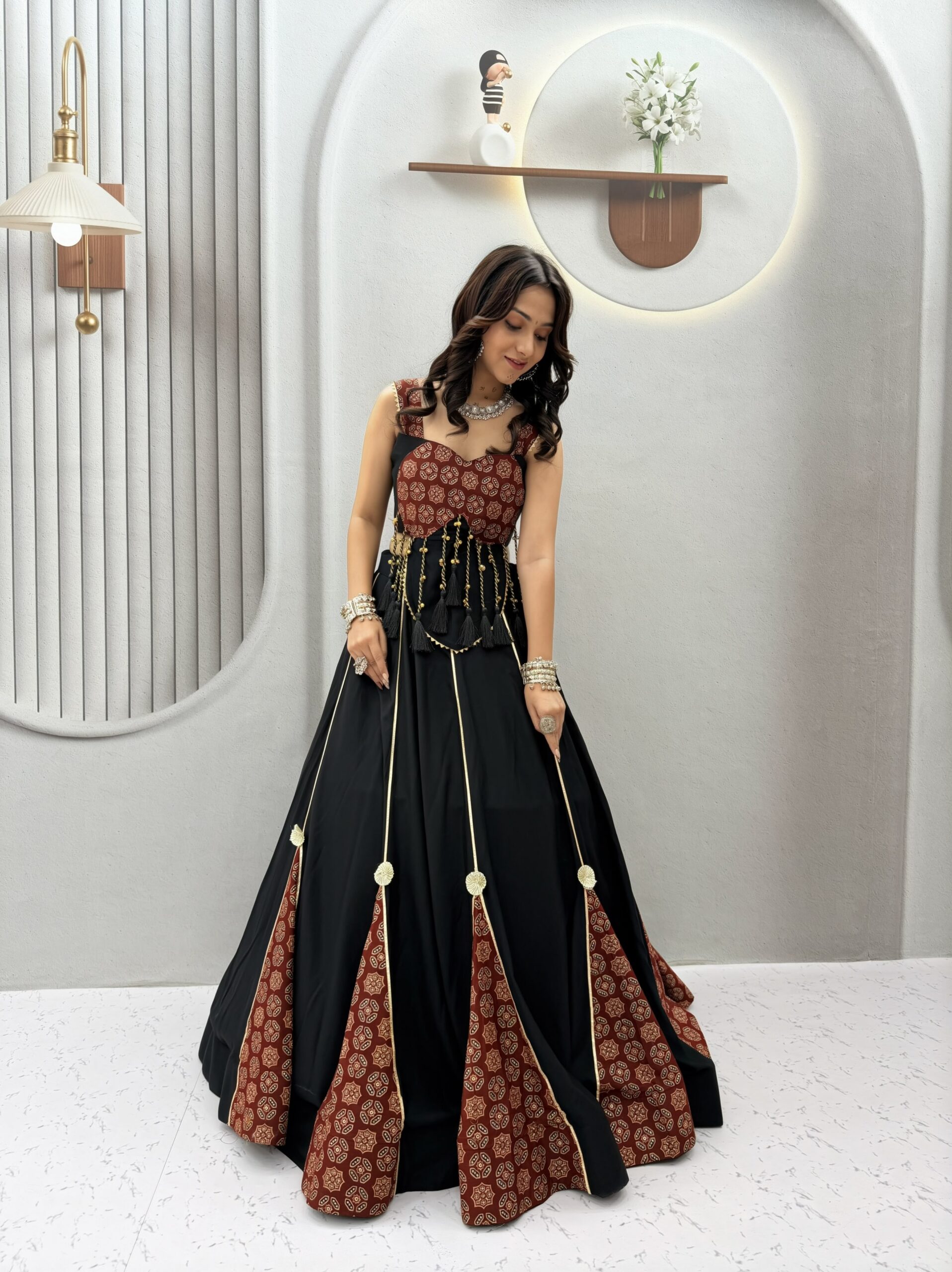 Ram 192 Black in Pure Cotton Mirror Work & Gamthi Work Lehenga Choli . Exclusive Offer ₹2849. Delivery 4-6 Working Days. Shop now. | Bollywood Lehenga, Creative Lehenga, Designer Lehenga, Embroidered Lehenga, Lehenga, Party Wear Lehenga