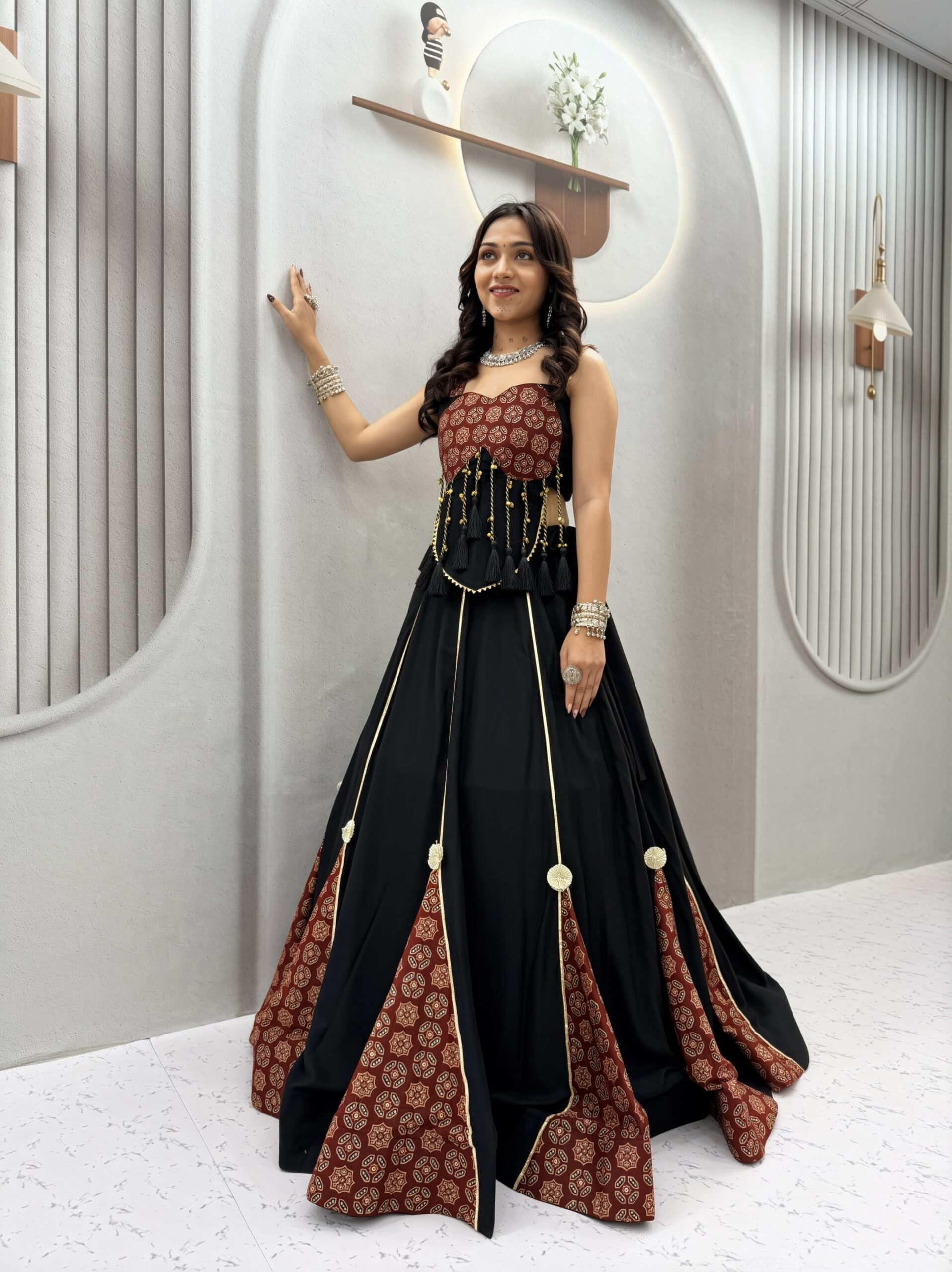 Ram 192 Black in Pure Cotton Mirror Work & Gamthi Work Lehenga Choli . Exclusive Offer ₹2849. Delivery 4-6 Working Days. Shop now. | Bollywood Lehenga, Creative Lehenga, Designer Lehenga, Embroidered Lehenga, Lehenga, Party Wear Lehenga