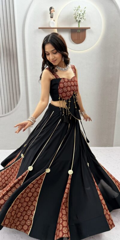 Ram 192 Black in Pure Cotton Mirror Work & Gamthi Work Lehenga Choli . Exclusive Offer ₹2849. Delivery 4-6 Working Days. Shop now. | Bollywood Lehenga, Creative Lehenga, Designer Lehenga, Embroidered Lehenga, Lehenga, Party Wear Lehenga