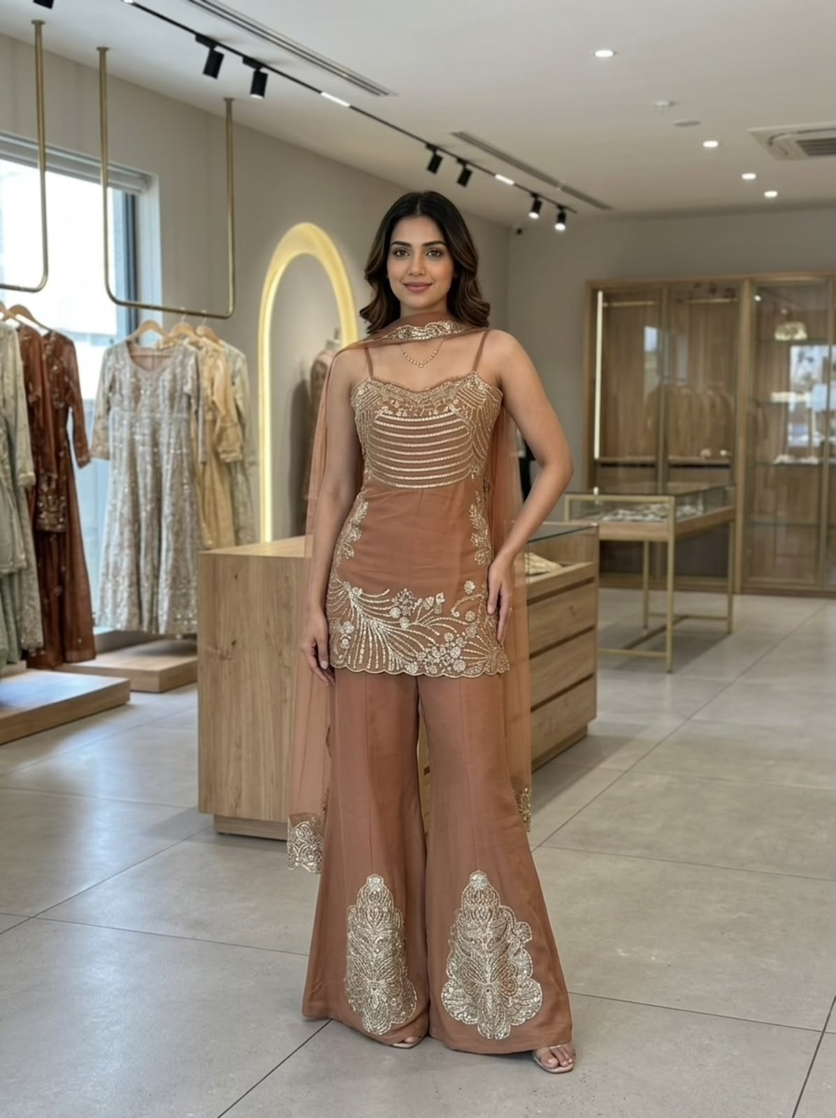 LG 2136 Brown Cos Moss Salwar Suit with Embroidery Work & Sequins Work. Affordable Price ₹2399. Delivery 4-6 Working Days. Shop now. | Jump Suits, Straight Suits, Casual Suits, Creative suits, Designer Suits, Palazzo Suits, Party Wear Suits, Patiala Suits, Salwar suit
