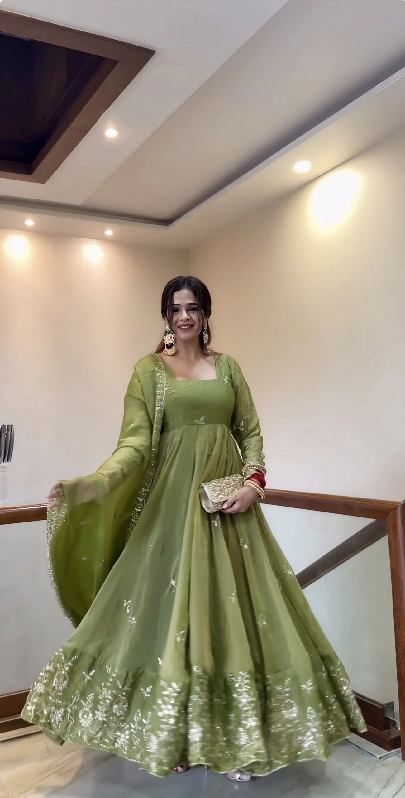 NSR 907 Mehendi Fendy Silk Gown with Embroidery Work & Sequins Work. Special Price ₹2399. Delivery 4-6 Working Days. Shop now. | Bollywood Gowns, Creative Gowns, Designer Gowns, Embroidered Gowns, Gowns, Party Wear Gowns